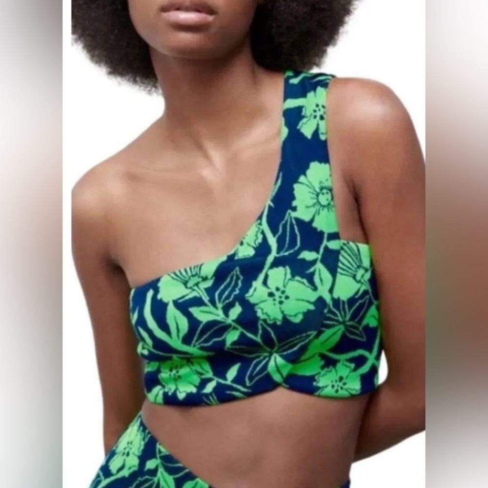 NWOT - Zara Green & Blue Floral One Shoulder Asymmetric Neckline Crop - Various